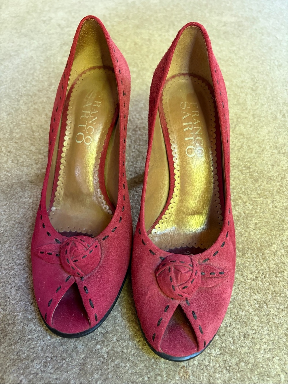 Franco Sarto burgundy Suede Peep-Toe Heels with Knot Detail